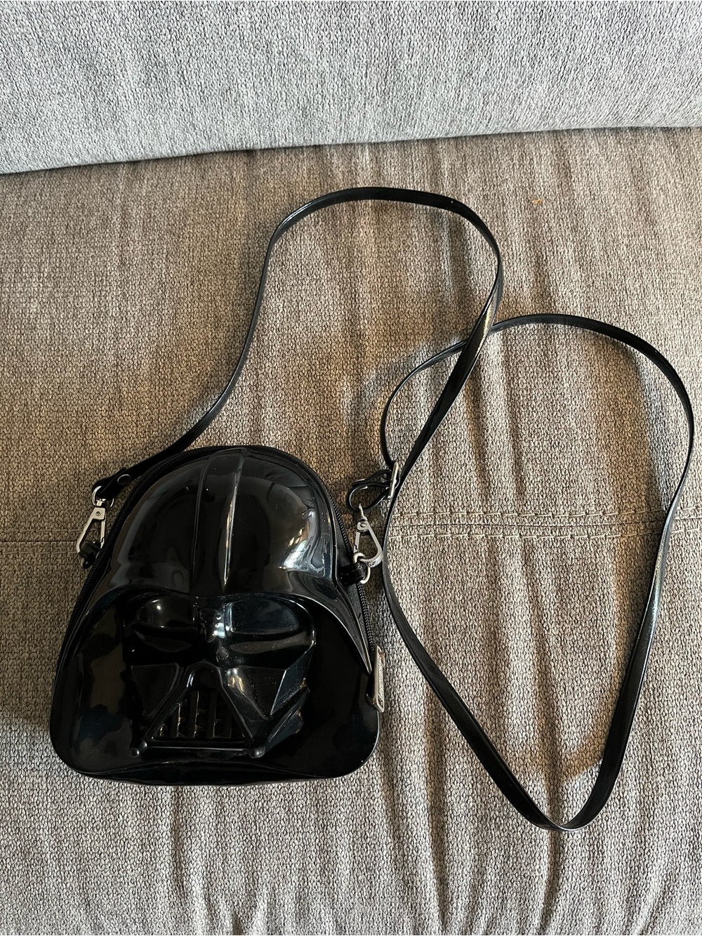 Glossy Black Helmet Crossbody Bag with Adjustable Strap
